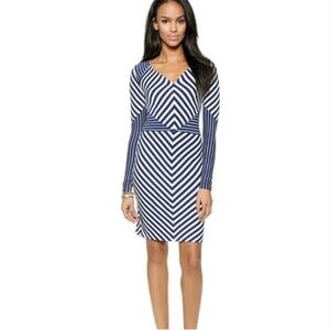 Diane von Furstenberg DVF Mildred Navy White Striped Chevron Jersey Dress Size 4